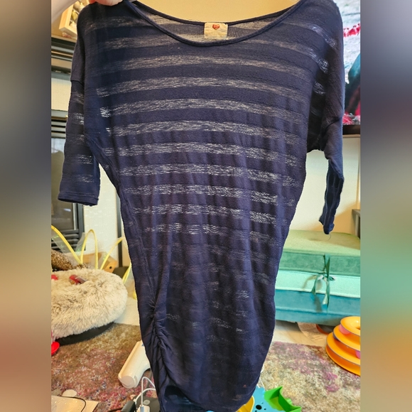 Navy Blue quarter sleeve stripe tunic size Medium - Picture 1 of 3